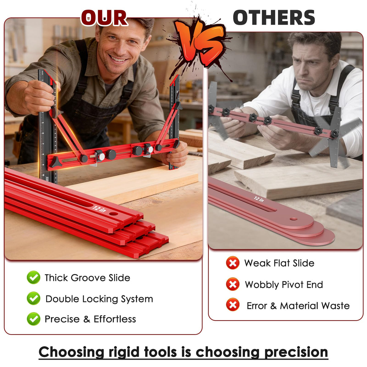 Stair Tread Template Tool with Triangular Brace and Edge Flip Stops