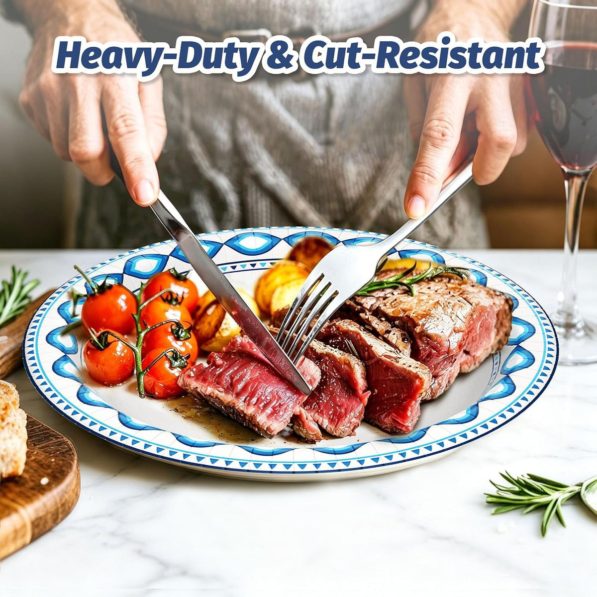 200 Pack 8.5 Inch Disposable Heavy Duty Blue Printed Paper Plate