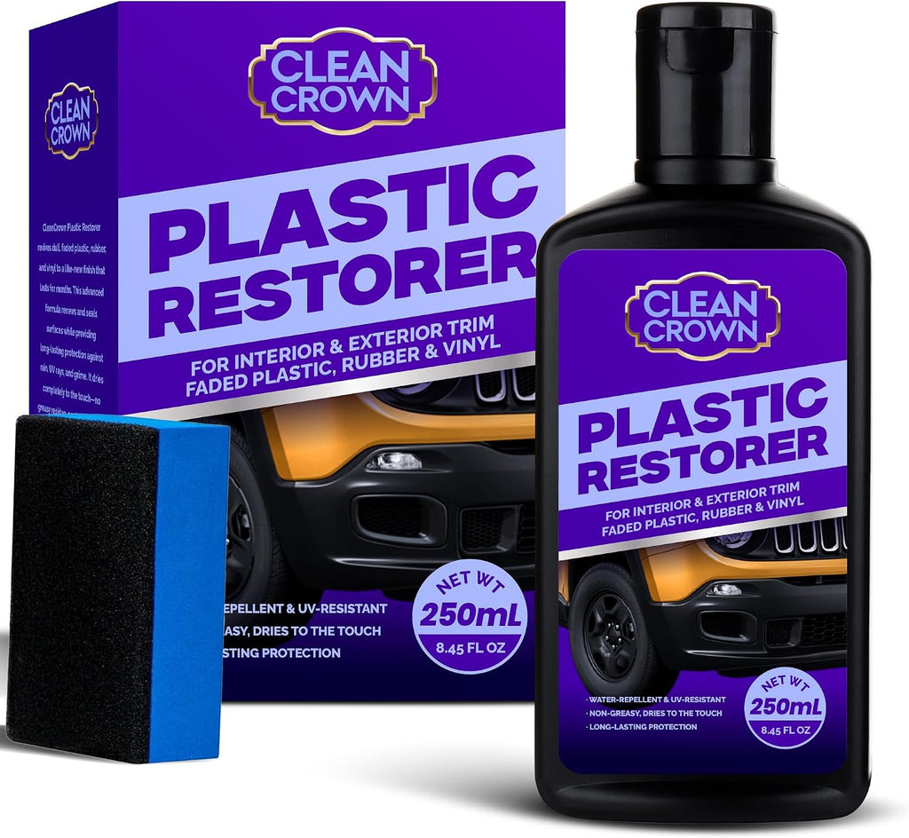 Plastic Restorer for Cars (8.45 fl oz), User Friendly Car Trim Restorer, Quick Plastic Trim Restorer with Free Sponge