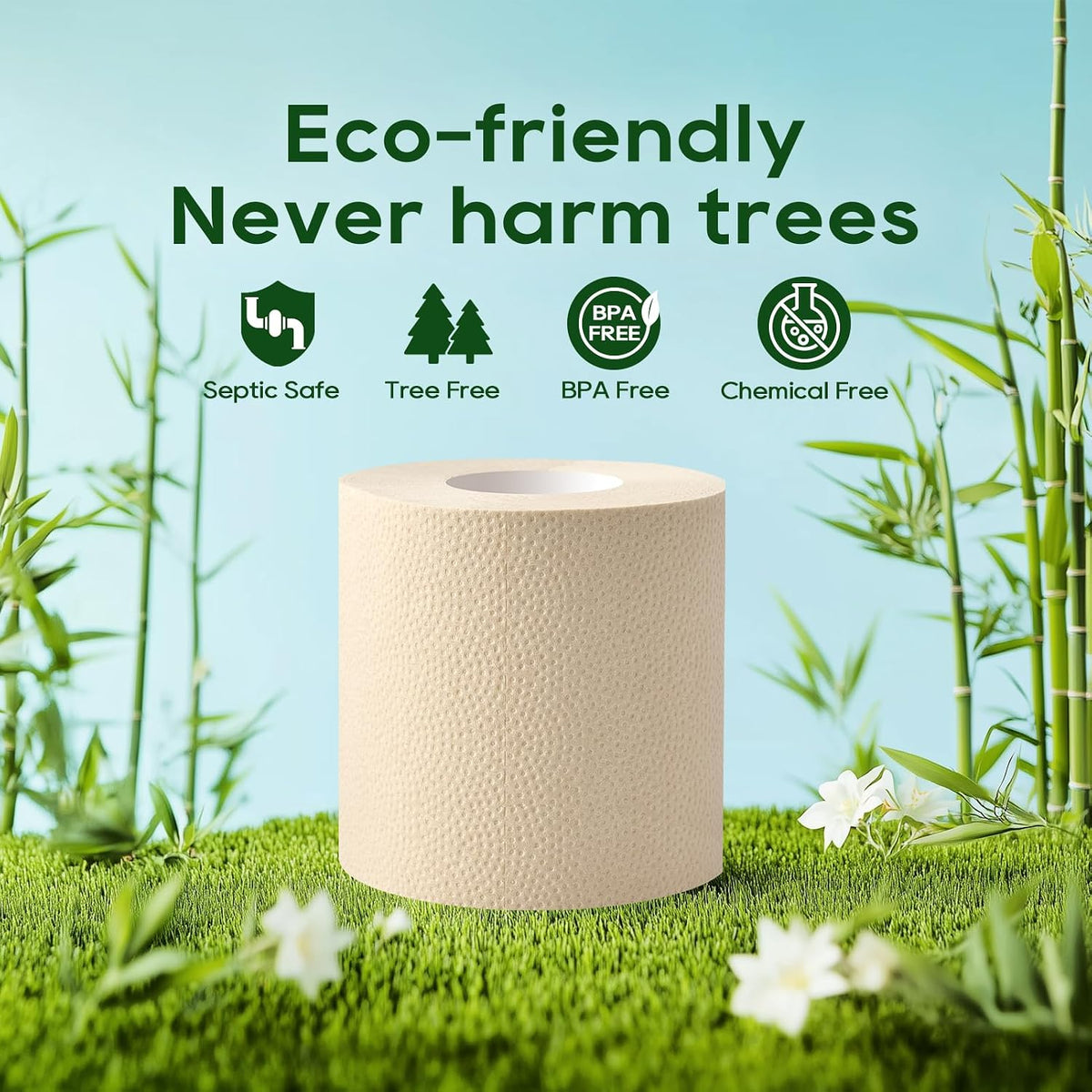Bamboo Toilet Paper 2 Ply, 16 Double Rolls, 320 Sheets, Nature