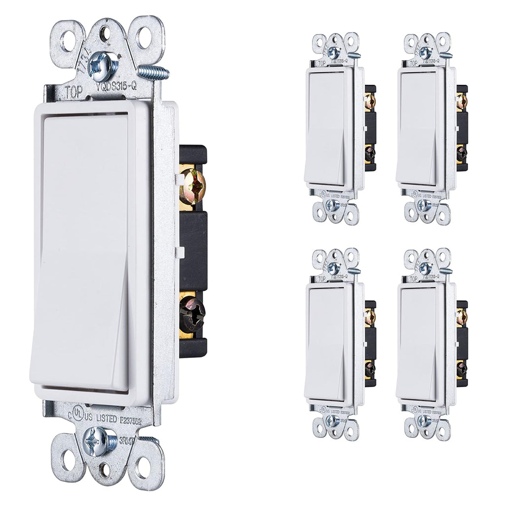GE in-Wall Switch, 3-Way, Paddle Rocker, White, 5 Pack
