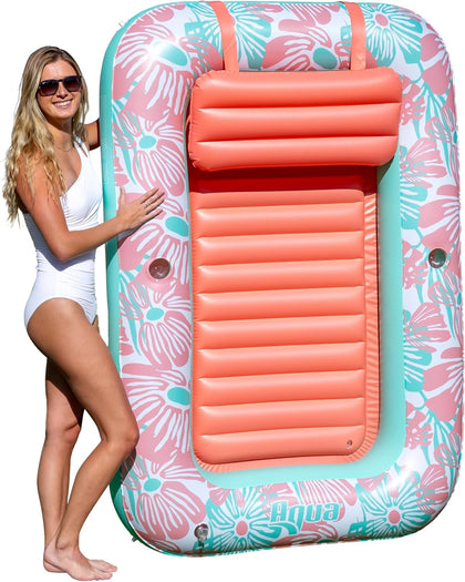 Aqua Inflatable Tanning Pool Lounger, Premium Pool Float with Cupholders and Removeable Pillow for Relaxation and Fun