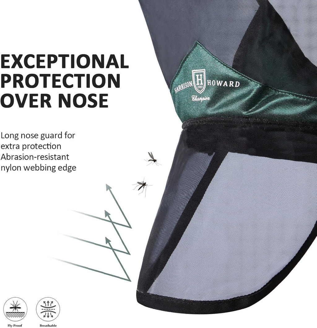 Pro Luminous Horse Full Face Fly Mask Large Eye Space Long Nose with Ears UV Protection for Horse Hunter Green L