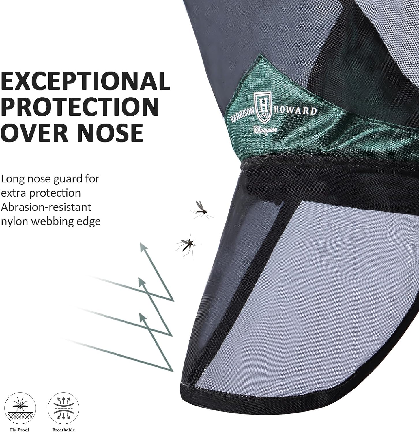 Pro Luminous Horse Full Face Fly Mask Large Eye Space Long Nose with Ears UV Protection for Horse Hunter Green L