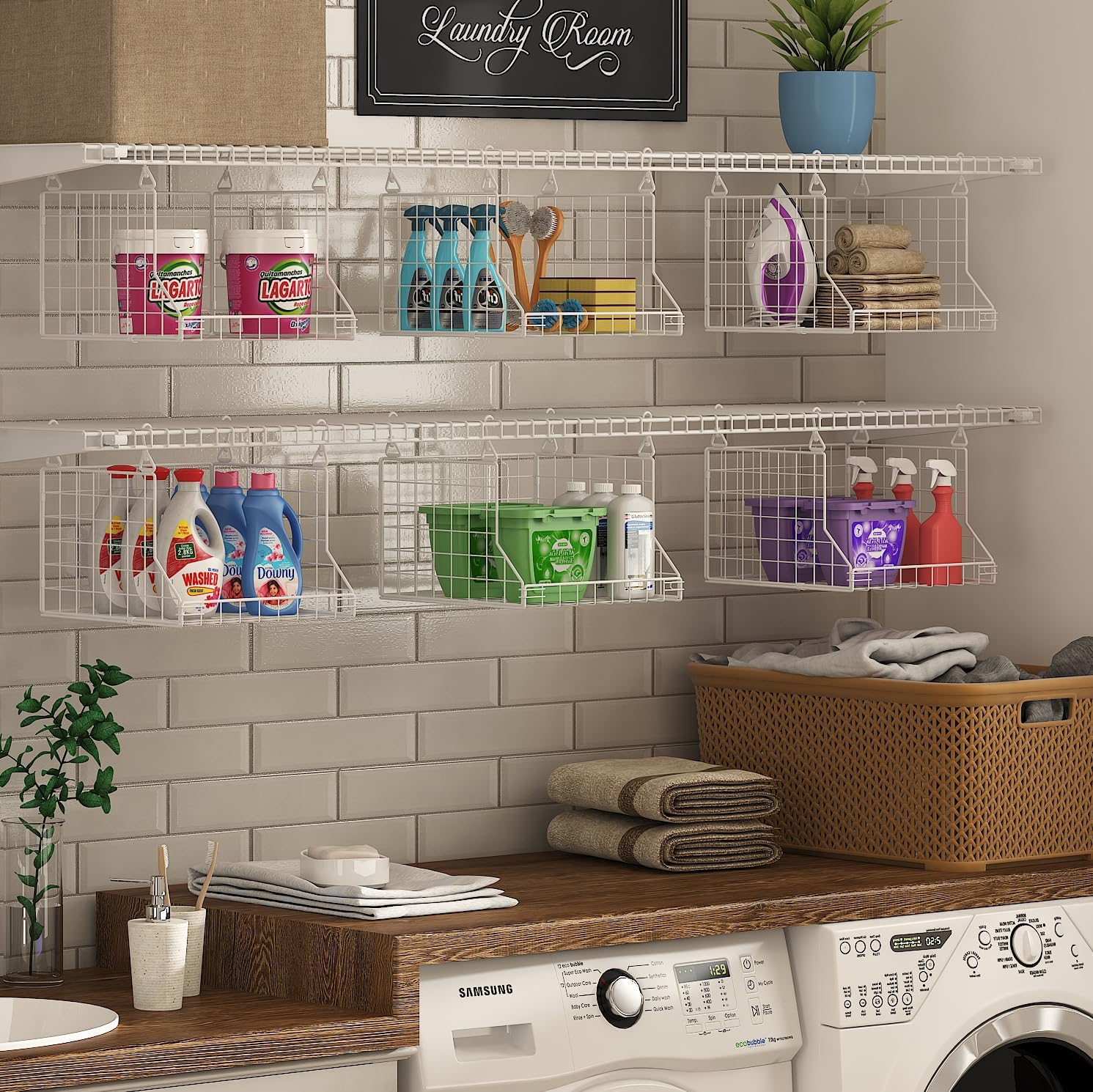 3-Tier Foldable Laundry Basket Organizer with Rotating Hooks(no wire shelf) | Space-Saving Over Washer and Dryer