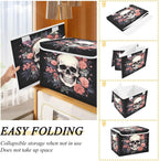 Skull Storage Bins with Lids and Carrying Handle,Foldable Storage Boxes Organizer Containers Baskets Cube with Cover