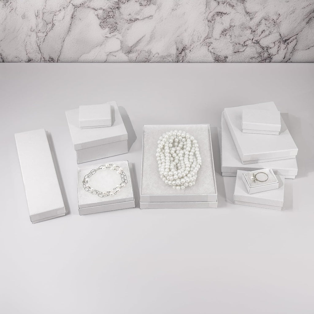 TheDisplayGuys 25 Cardboard Jewelry Gift Boxes with Inserts - Matte White