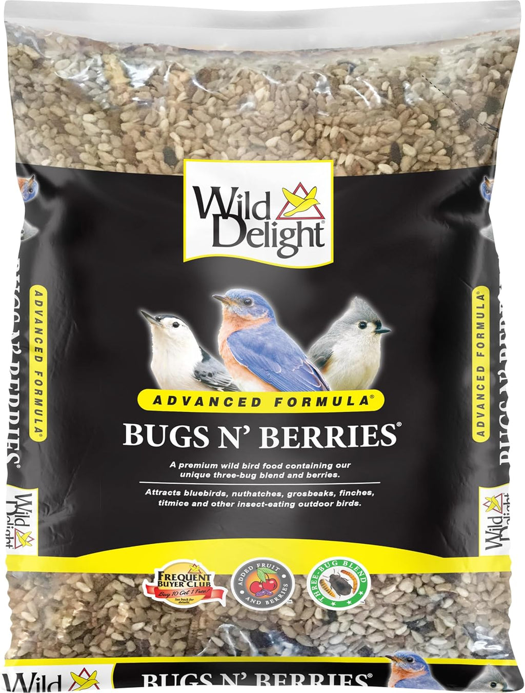 Bugs N Berries Bird Seeds for Outside Wild Birds, 4.5 Lbs | Three-bug blend with dried mealworms, raisins