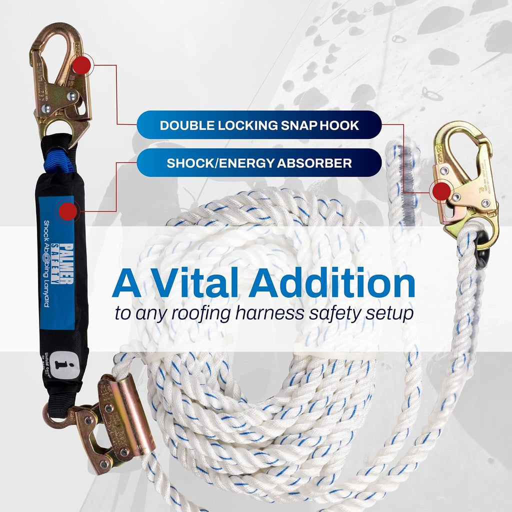 Vertical Lifeline Assembly - 50FT Rope Harness Safety Lanyard with Rope Grab - Fall Protection Kit