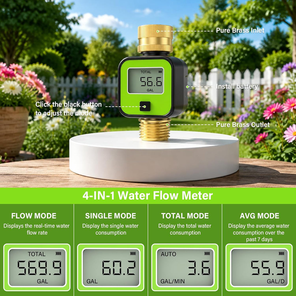 MIXC Water Flow Meter, Pure Brass Inlet & Outlet, 1 Pack