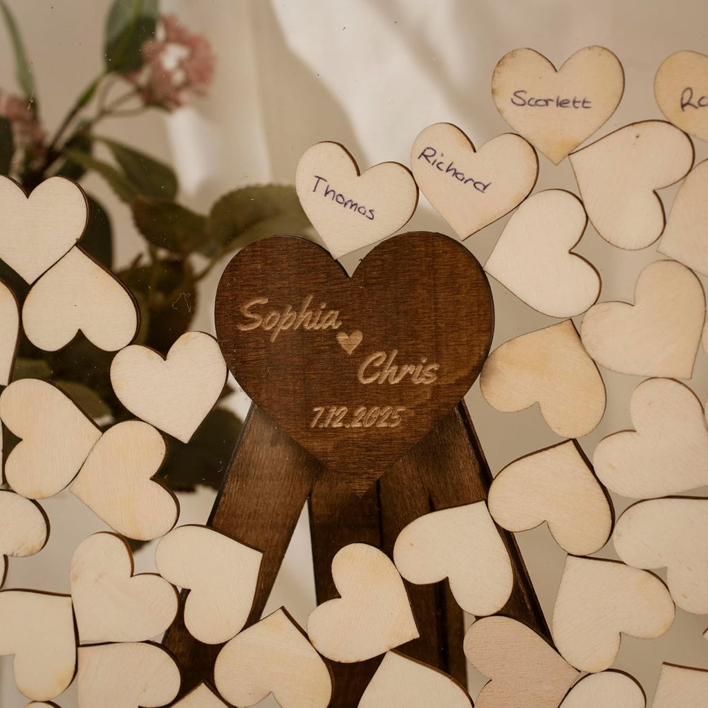 Personalized Wedding Guest Book Alternative - Wooden Tree of Life with Signature Leaves - Custom Name & Date