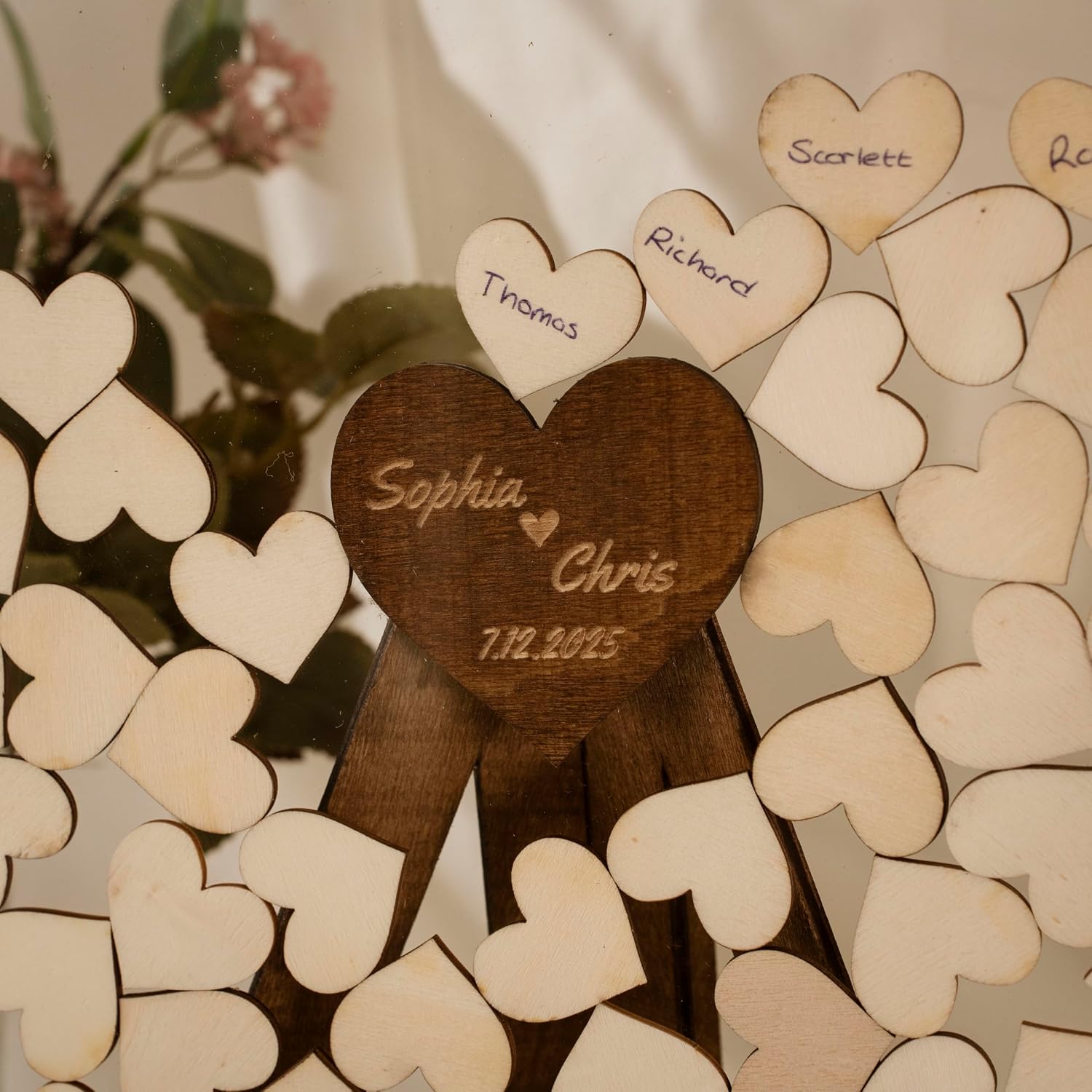 Personalized Wedding Guest Book Alternative - Wooden Tree of Life with Signature Leaves - Custom Name & Date