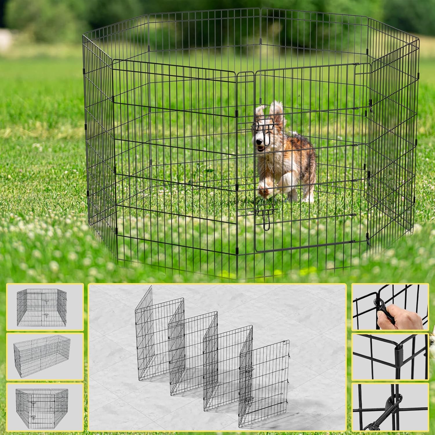 Pet Playpen Dog Pen Foldable Dog Exercise Fence 8 Panels 36 Inch Kennels Pet Playpen Options Ideal for Pet Medium