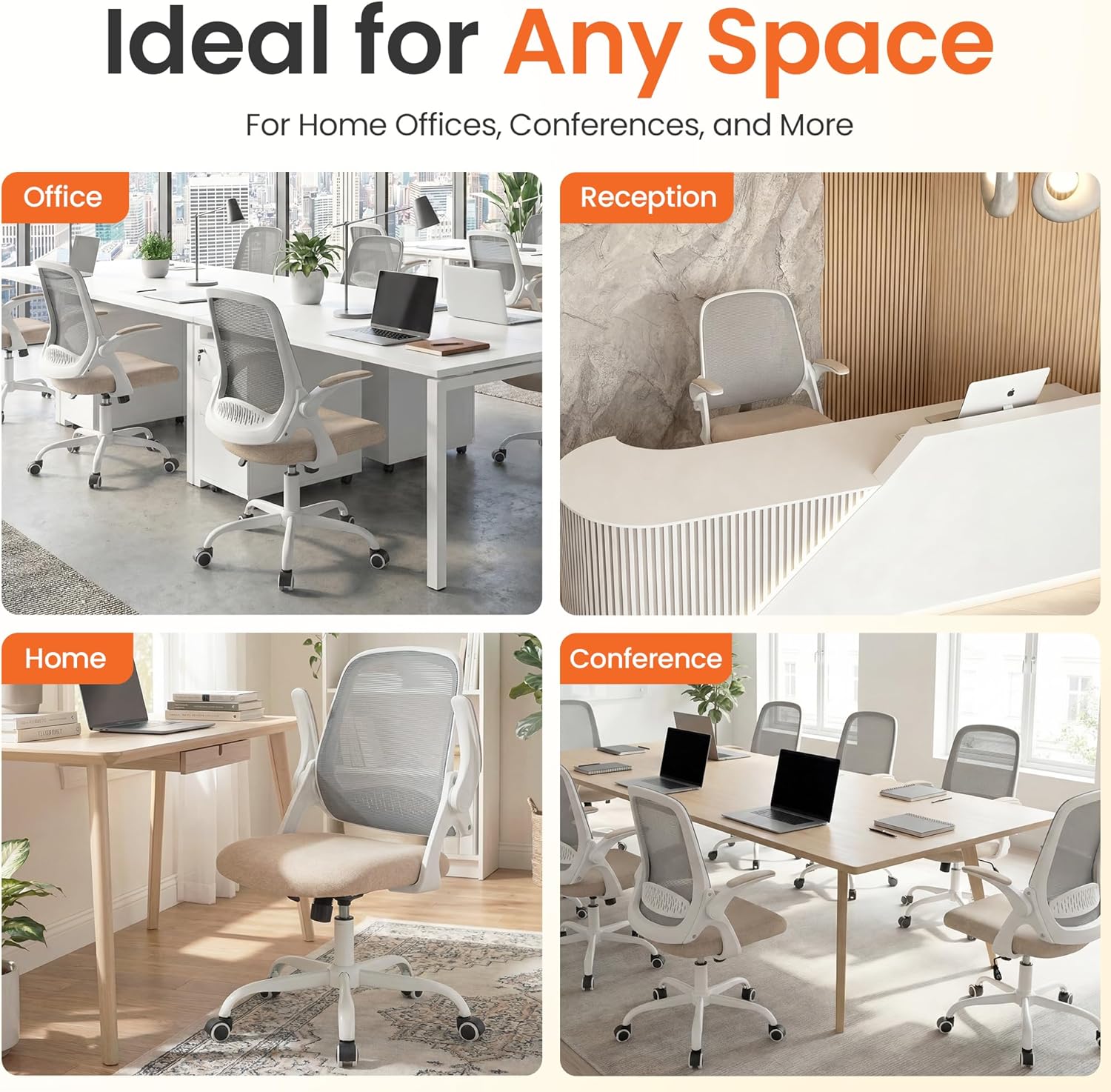 Office Chair Computer Desk Chair Ergonomic Gaming Comfy Mesh with Flip-up Arms Lumbar Support Adjustable Height