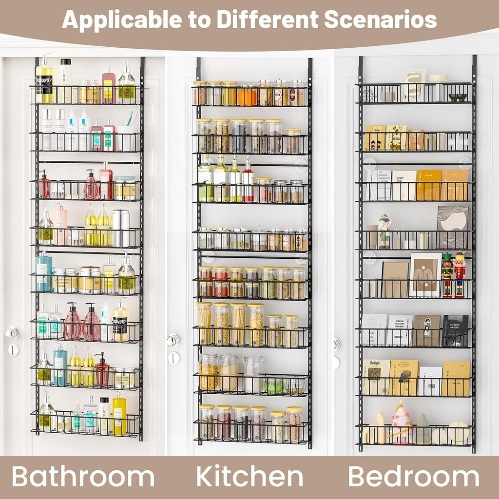 8-Tier Pantry Door Oragnizer, Over The Door Pantry Organizer Rack and Storage, Hanging Spice Rack Shelves Door, Home