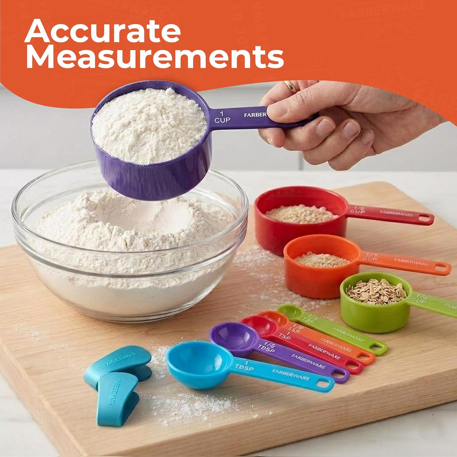 Kitchen Basics Measuring Cup & Spoon Set – 9-Piece Colorful Nesting Stackable Cups & Spoons with Ring Organizer