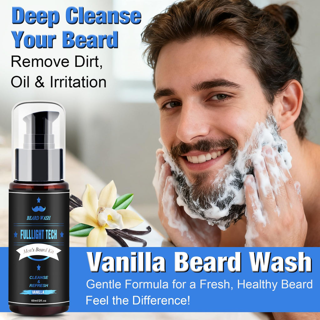 Beard Kit for Men with 3 Beard Oil Scents & Vanilla Beard Wash & Balm Set