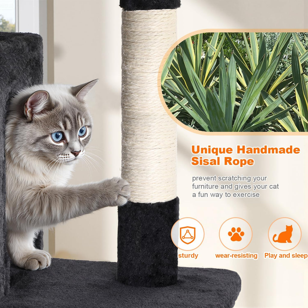 Cat Tree 54in Cat Tower Multi-Level Durable Cat Scratching Post & Cozy Fun Cat Jumping Platform Space Saving Cat