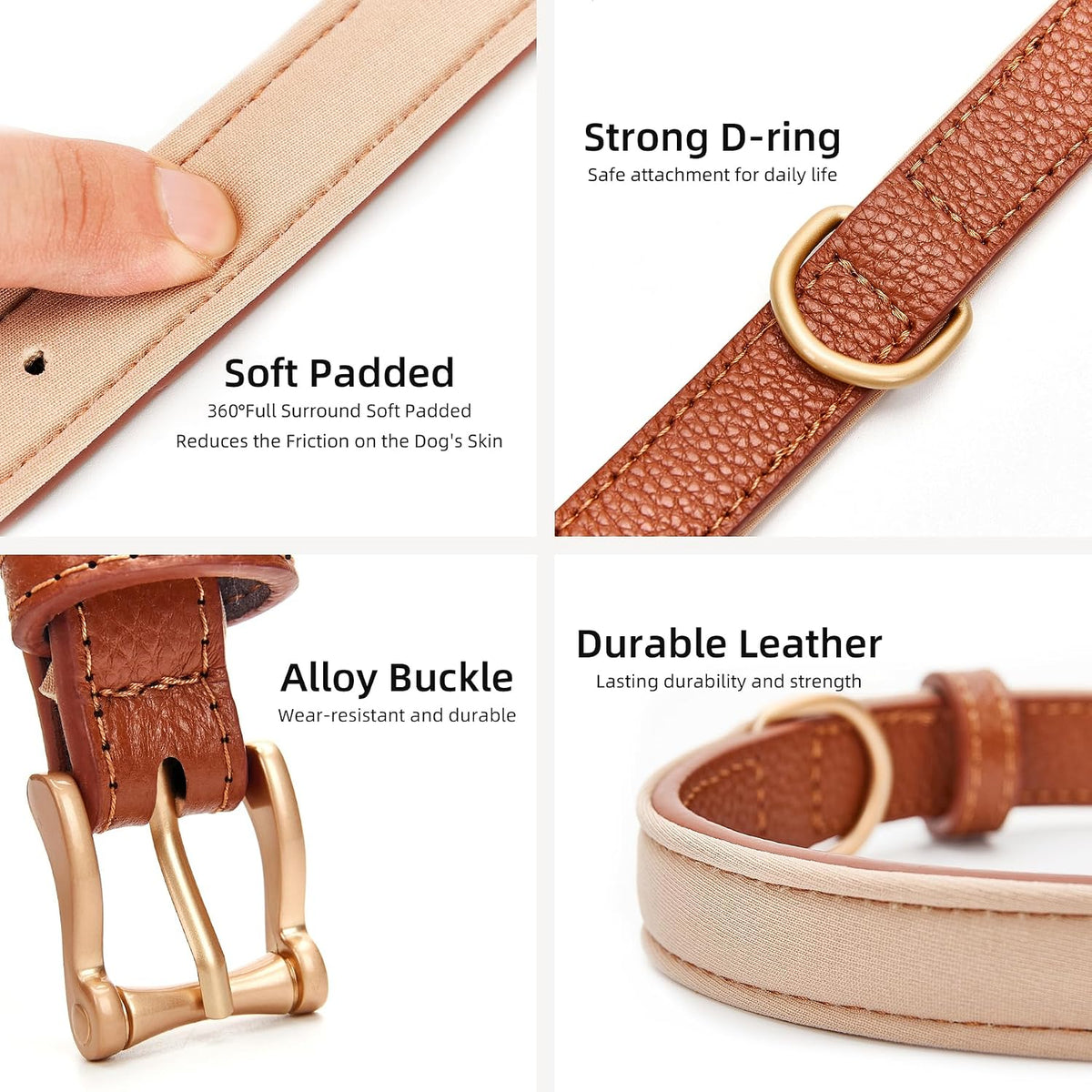 Leather Dog Collars, Soft Padded, for Small Medium Large Dogs