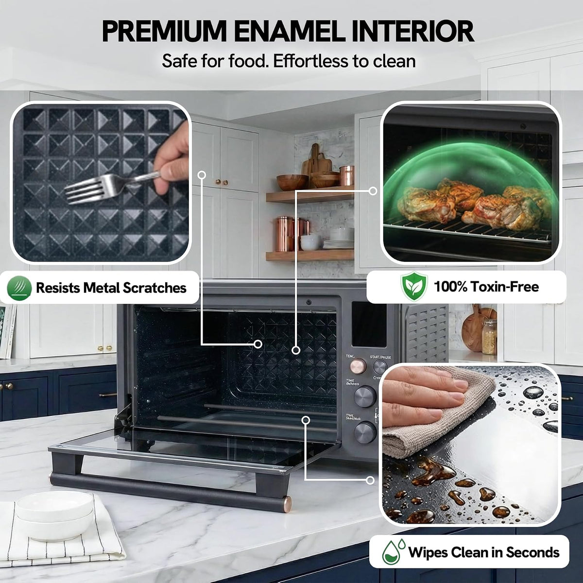 26.3 QT Non-Toxic Enamel Interior Air Fryer Toaster Oven Combo, 10-in-1 Convection Countertop Oven with Infrared