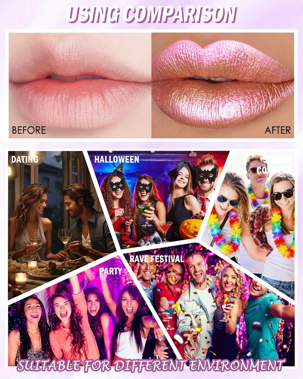 Metallic Shimmer Lipstick, Glitter Lip Gloss, Waterproof Lipgloss for Women