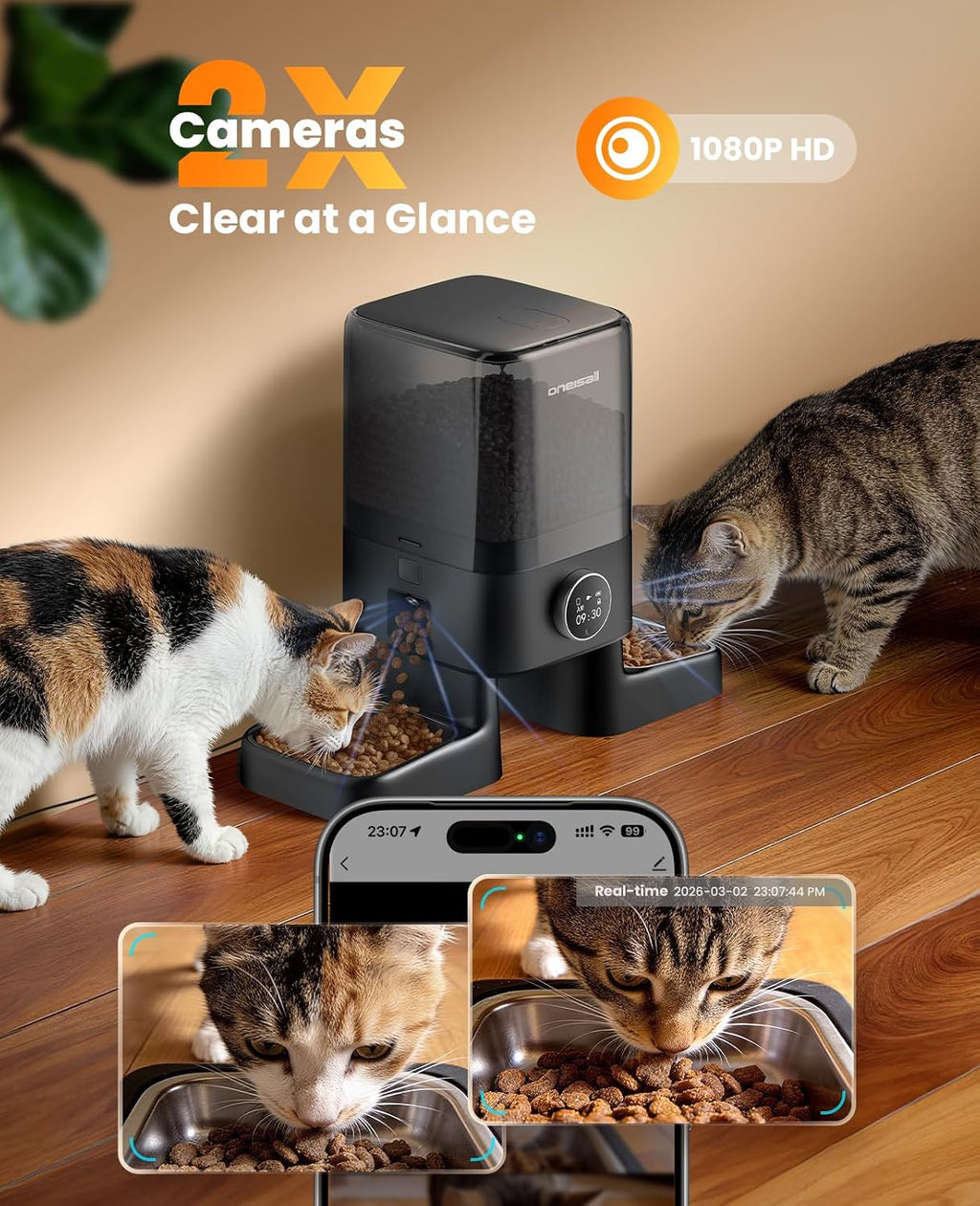Automatic Cat Feeder with Camera for 2 Cats Pets, 20 Cups/5L