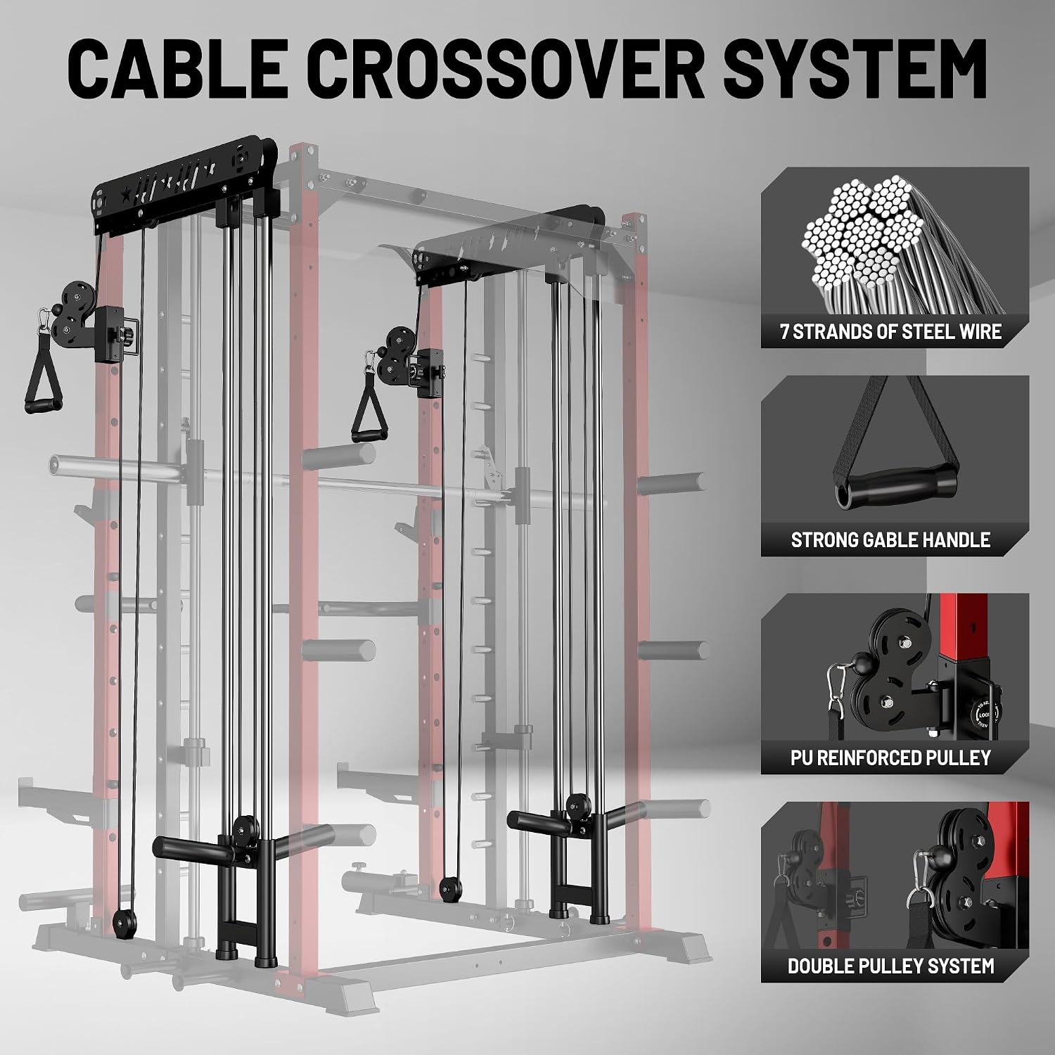 Smith Machine for Home Gym, Multi-Function M12 Power Cage with Cable Crossover System, Squat Rack with Smith Bar and