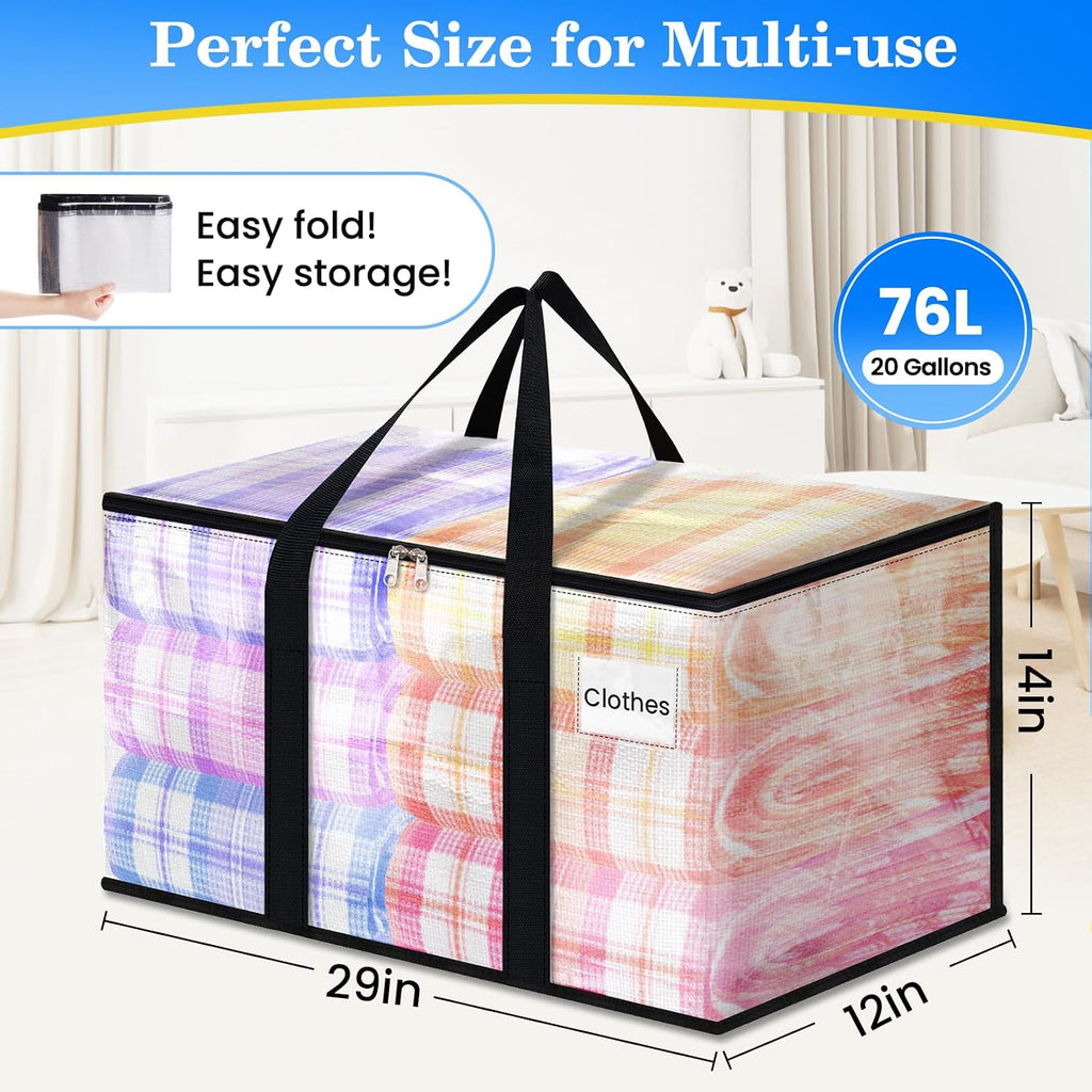 4-Pack Large Moving Bags with Backpack Straps & Strong Zippers, Heavy-Duty Storage Bags Moving Boxes for Space