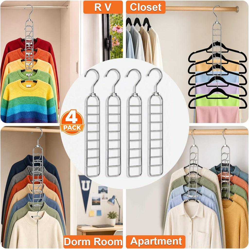 36-Hole Heavy Duty Space Saving Hangers for Closet Organizers and Storage | 4 Pack Cascading Hanger for