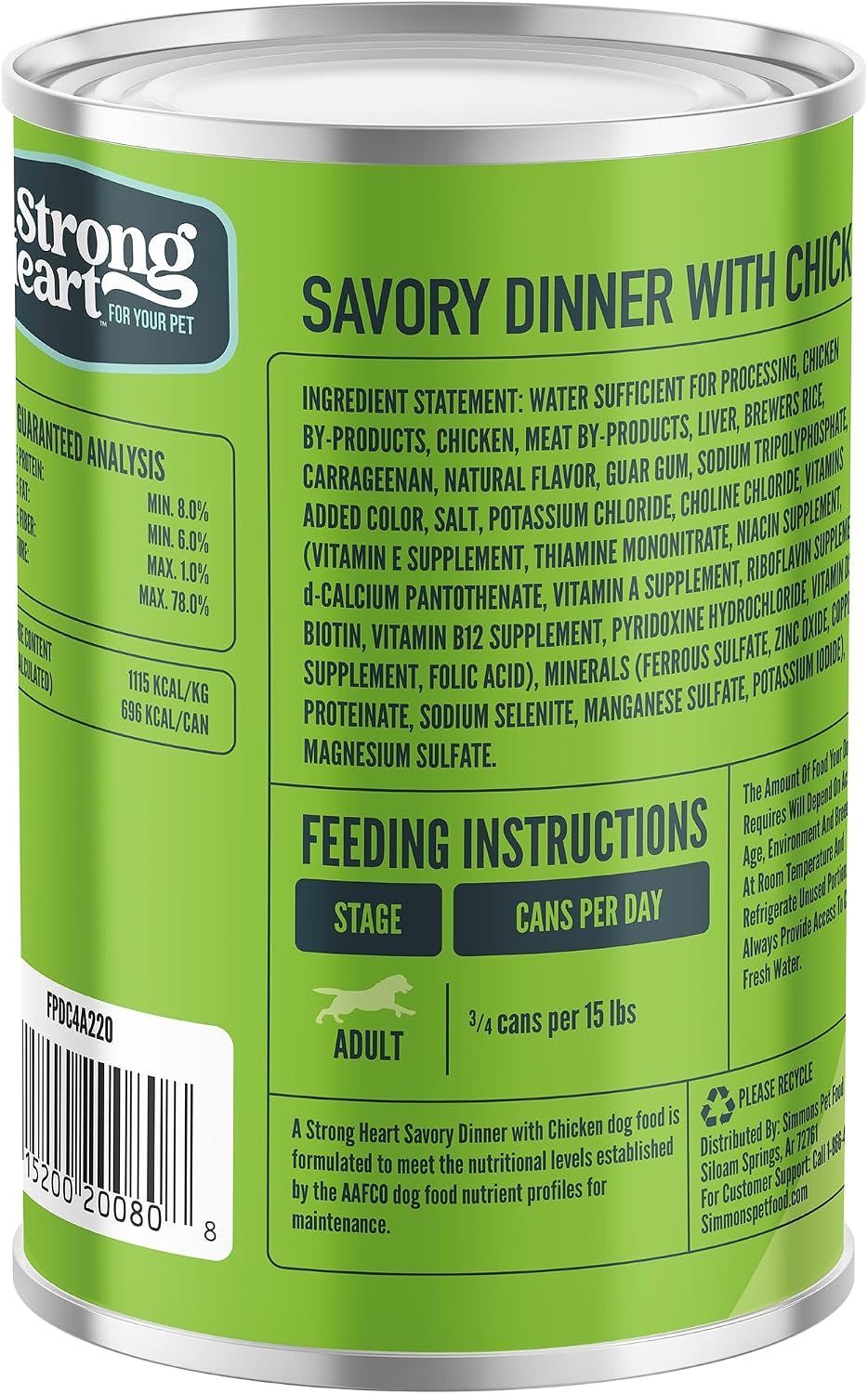 A Strong Heart Savory Chicken Dinner Loaf Dog Food, 22oz, 12pk