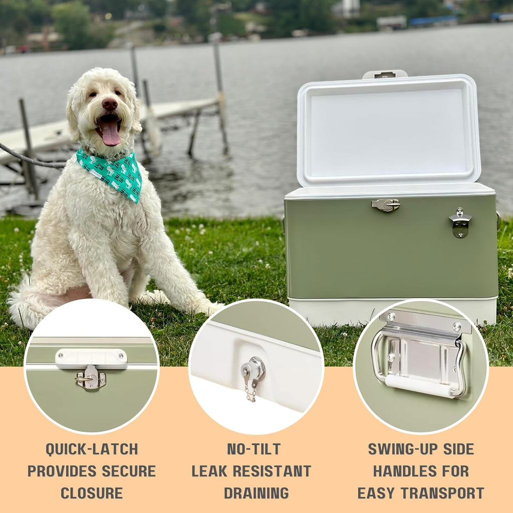 Hard-Sided 54 Qt. / 80 Can Metal Cooler | Durable outdoor beverage cooler with latch closure, bottle opener and side