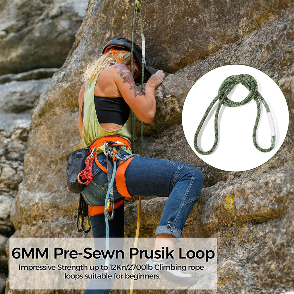 6mm 1/4" Pre-Sewn Prusik Loop, Heat Resistant Endless Friction Hitch Cord | Aramid Hollow Braid Prusik Rope