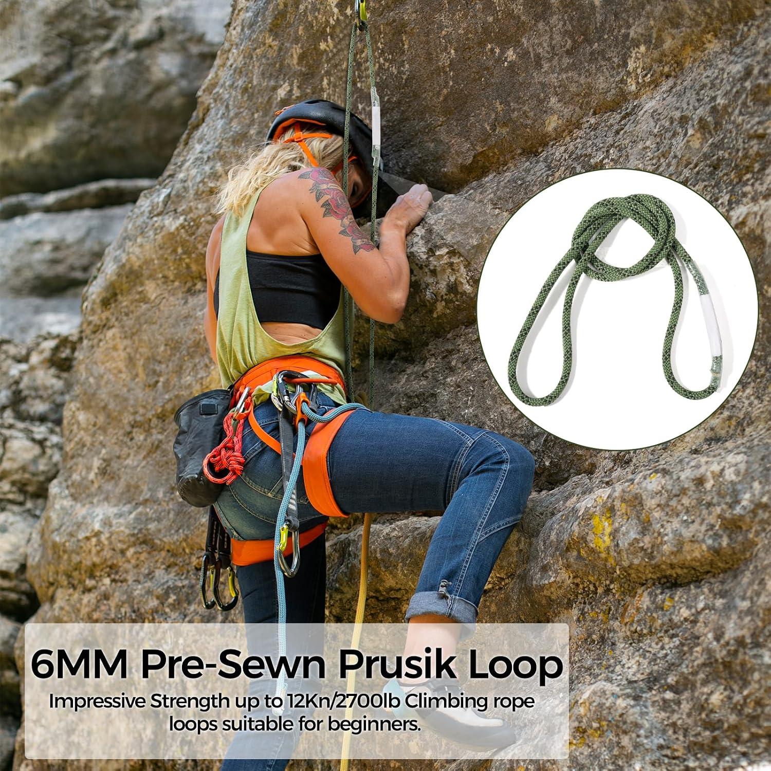 6mm 1/4" Pre-Sewn Prusik Loop, Heat Resistant Endless Friction Hitch Cord | Aramid Hollow Braid Prusik Rope