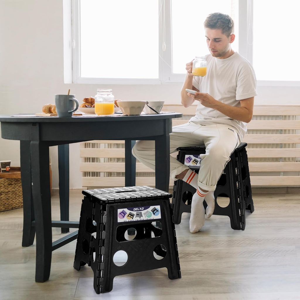 Folding Step Stool, 13 inch Non-Slip Foldable Stools Up to 300 LBS, Step Stool with Handle, Lightweight for Kitchen