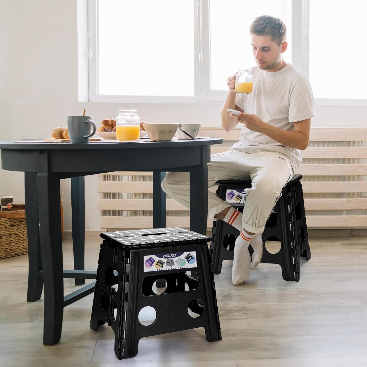Folding Step Stool, 13 inch Non-Slip Foldable Stools Up to 300 LBS, Step Stool with Handle, Lightweight for Kitchen