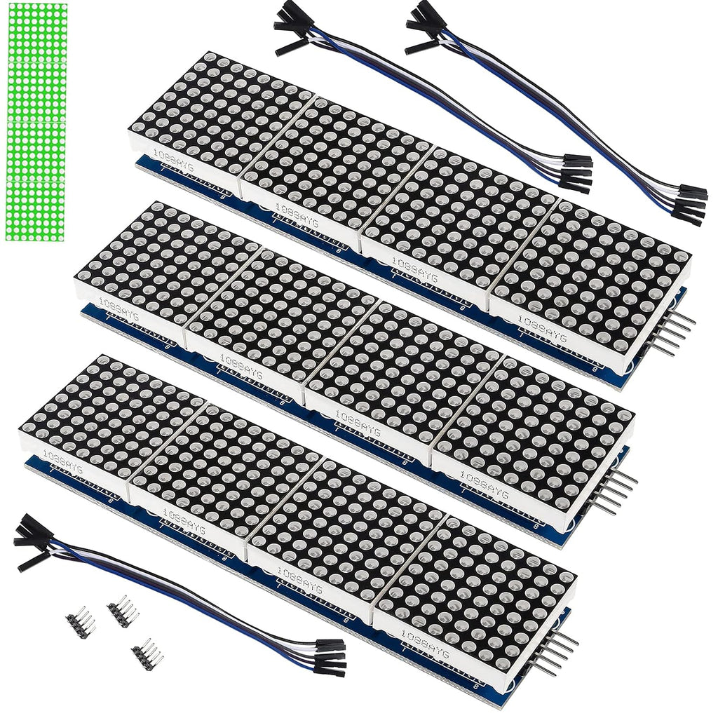 3PCS MAX7219 Dot Matrix Module 32x8 4 in 1 LED Display Modules Drive with 5Pin Wires for Arduino Raspberry Pi, Green