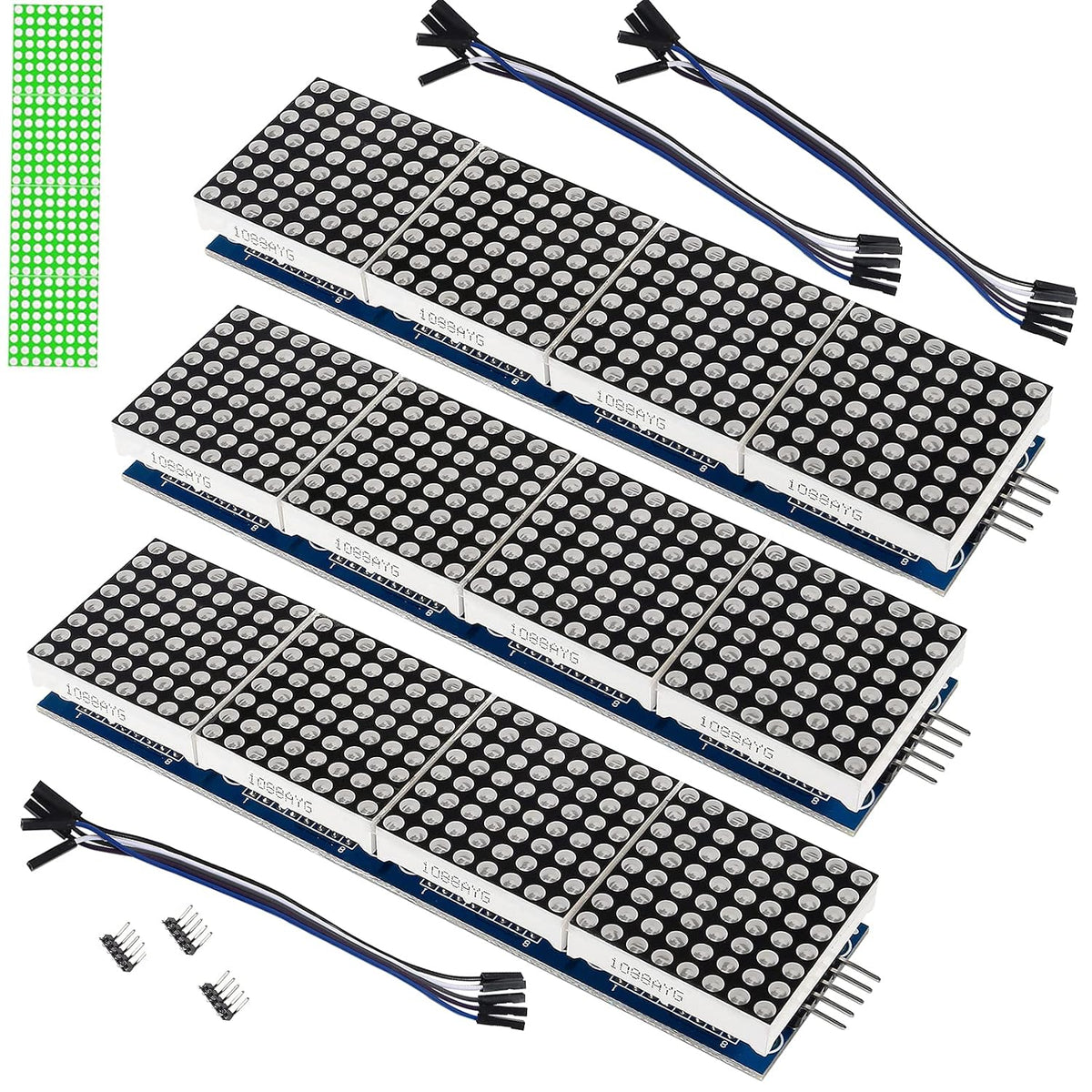 3PCS MAX7219 Dot Matrix Module 32x8 4 in 1 LED Display Modules Drive with 5Pin Wires for Arduino Raspberry Pi, Green