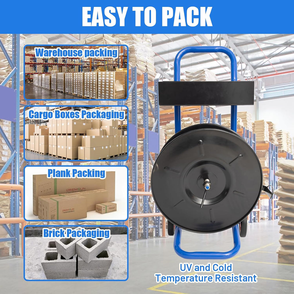 8" Core Size, Banding Strapping Cart Dispenser for Poly, Fiber Strapping