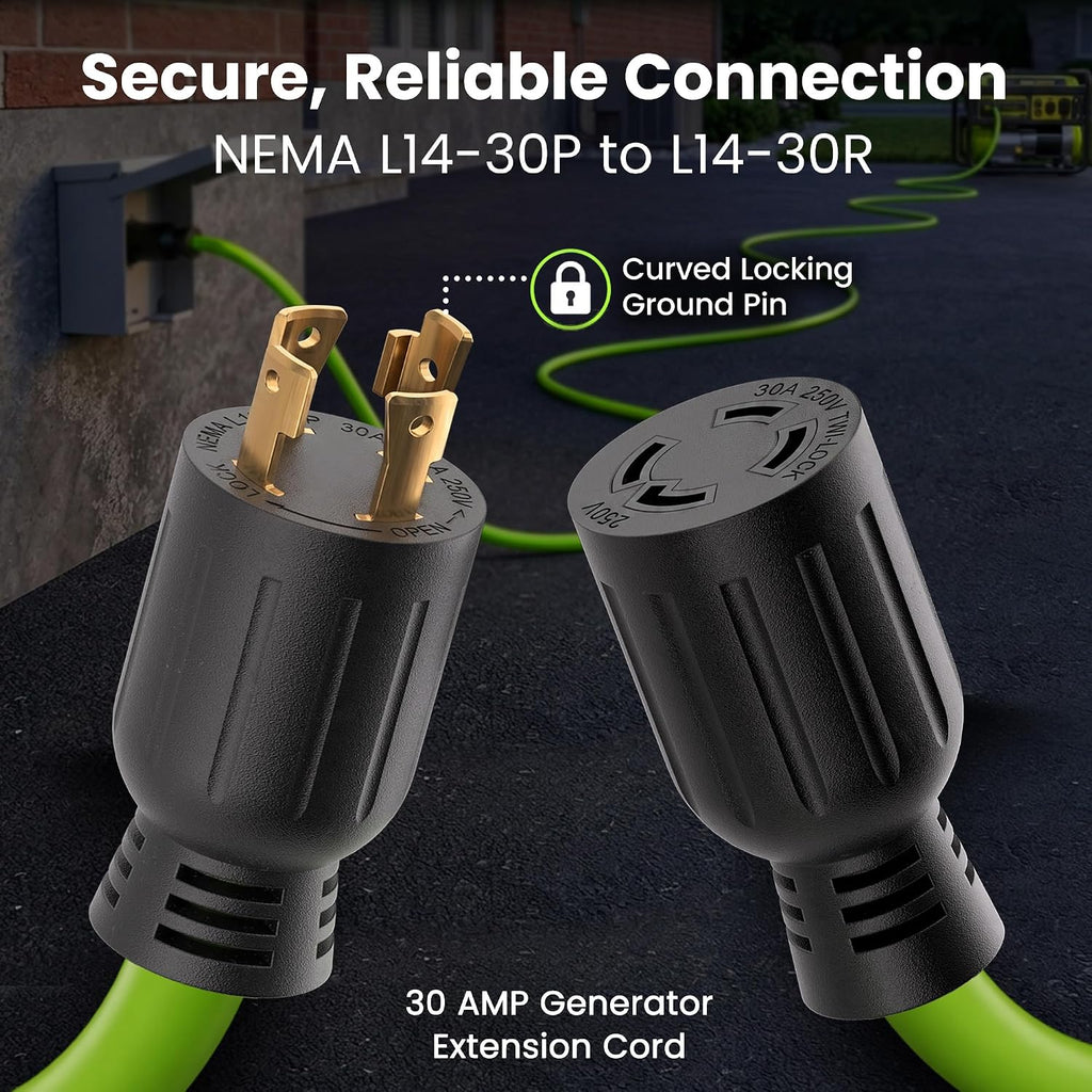 30 Amp Generator Cord 25 Ft, NEMA L14-30 Extension Cord, 10/4 SJTW 30amp Generator Extension Cord, 120/250V 7500W