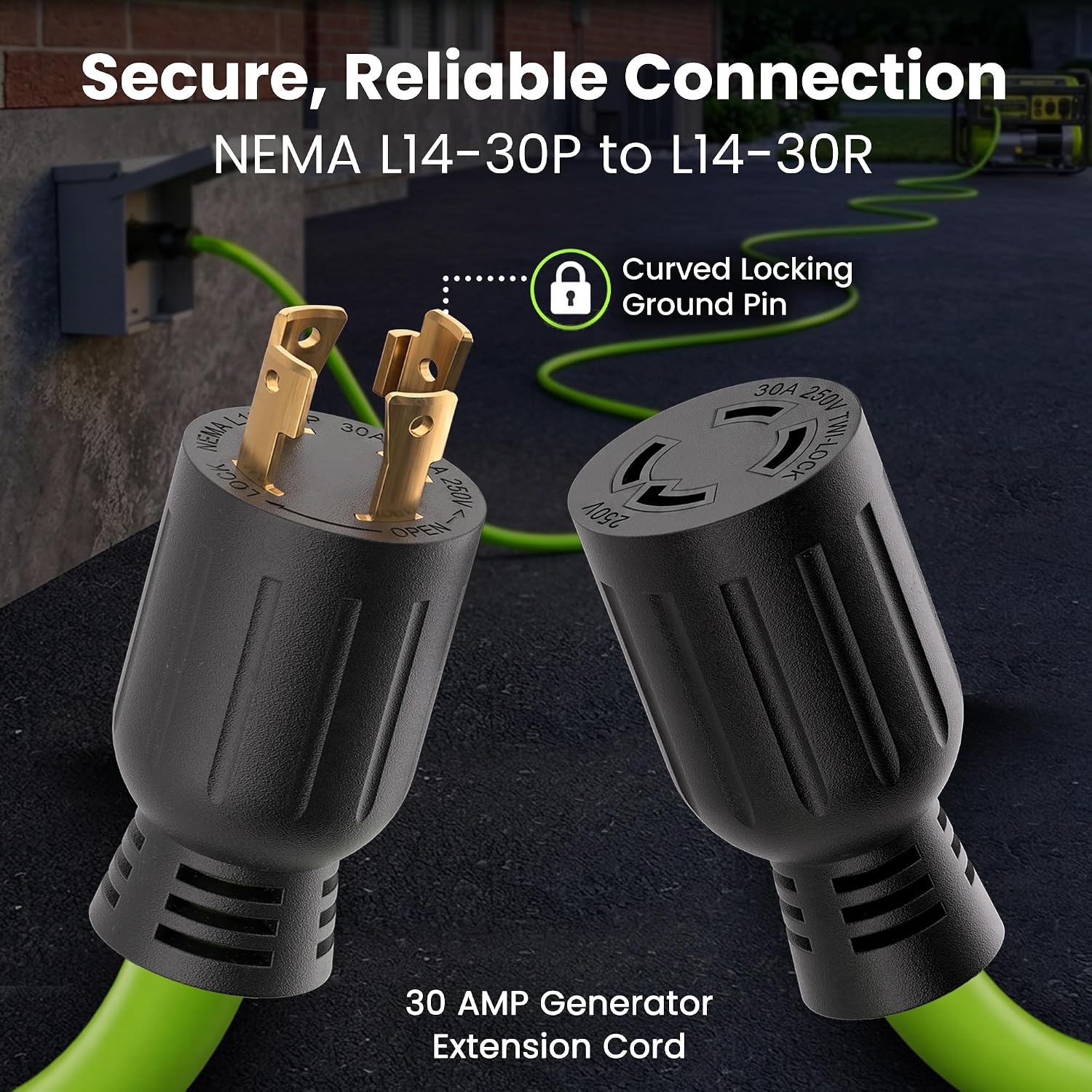 30 Amp Generator Cord 25 Ft, NEMA L14-30 Extension Cord, 10/4 SJTW 30amp Generator Extension Cord, 120/250V 7500W