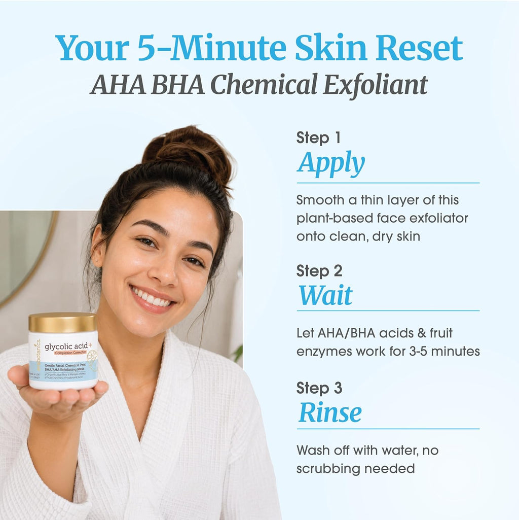 Glycolic Acid Chemical Peel for Face - Gentle AHA BHA Exfoliant Mask | At-Home Face Exfoliator - Lactic & Salicylic