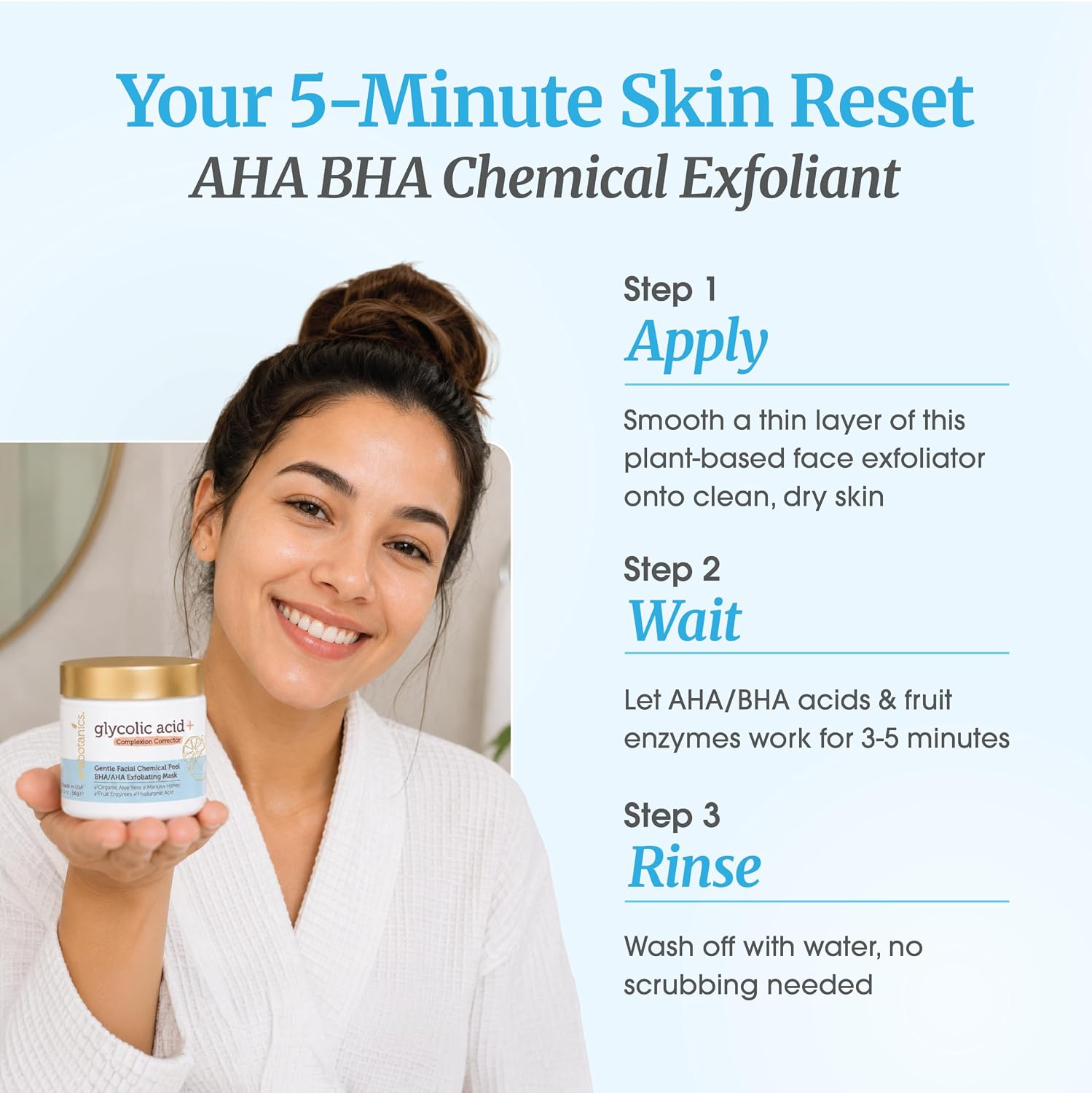 Glycolic Acid Chemical Peel for Face - Gentle AHA BHA Exfoliant Mask | At-Home Face Exfoliator - Lactic & Salicylic