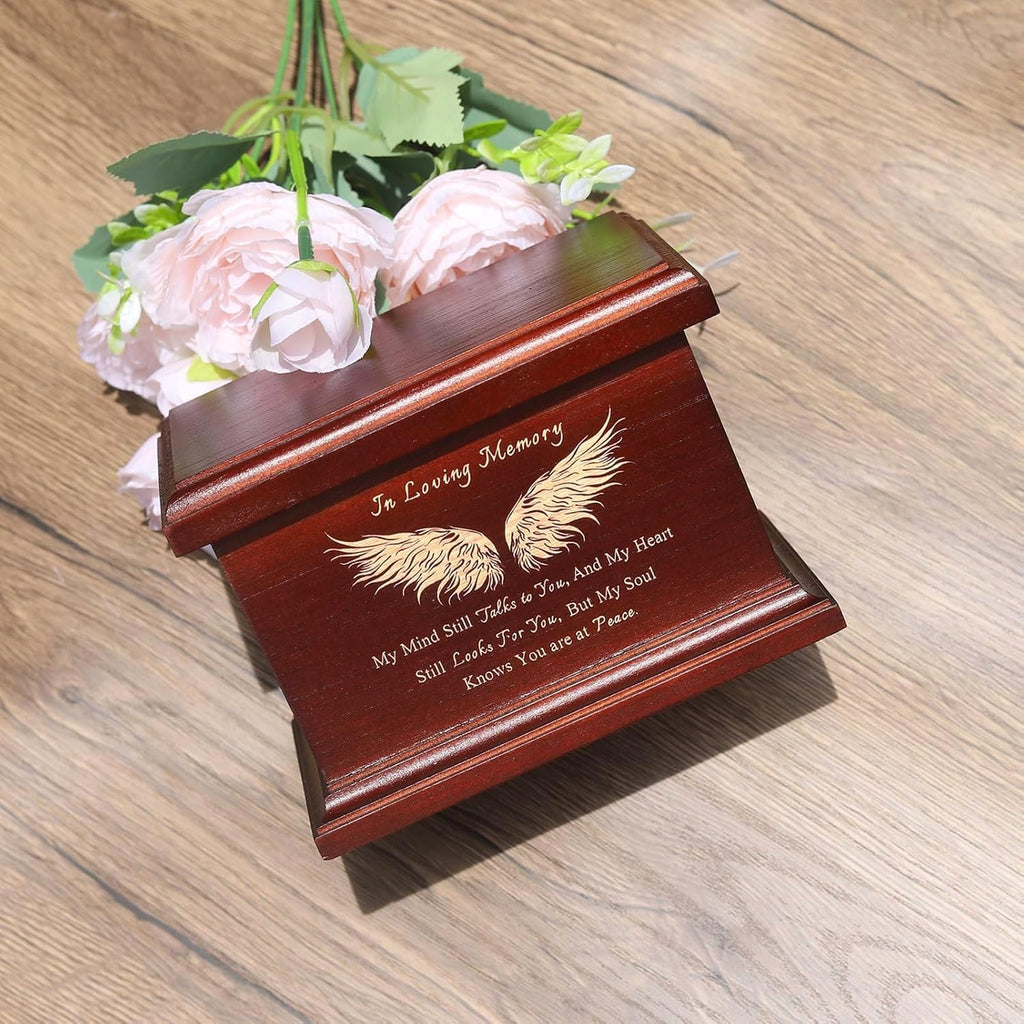 6 Inch Small Wooden Urn for Human Ashes - Keepsake Urn for Men & Women, Funeral Ashes Holder, Wooden Urn Box and