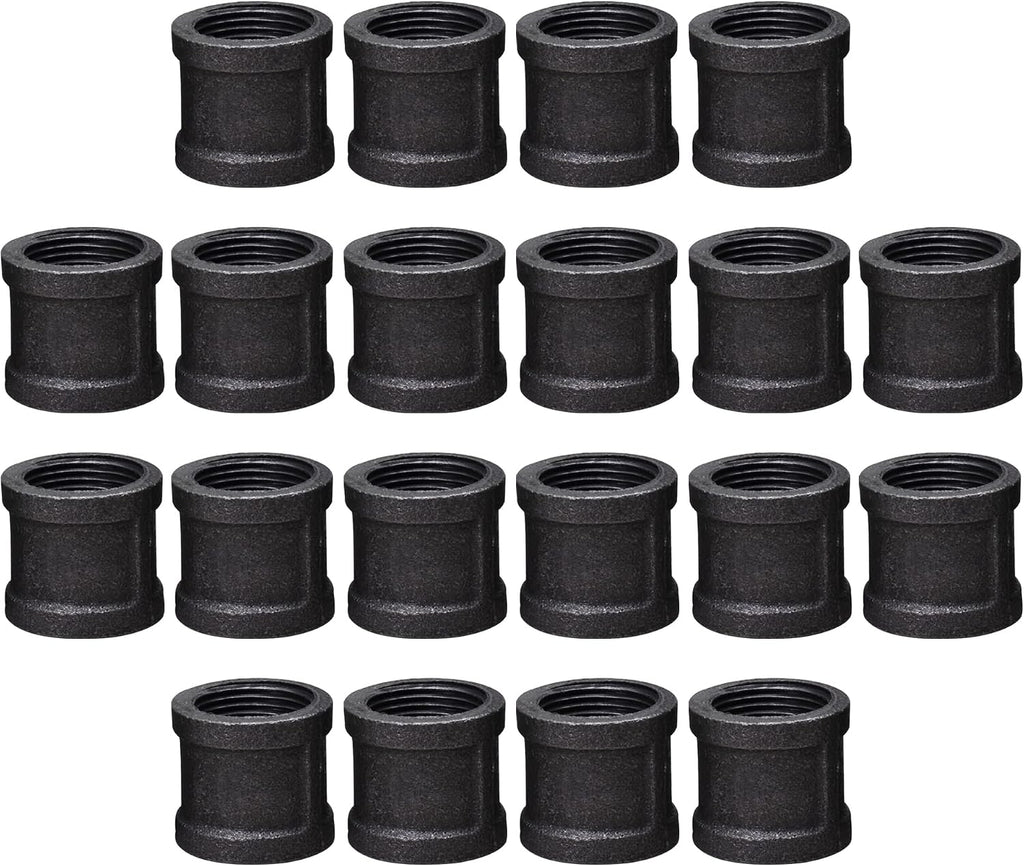 DSDS 20 PACK 1/2" Socket Pipe Coupling, Rustic Industrial Black Malleable Iron Pipe Coupling Socket for Pipe Shelf Furniture Home Decor