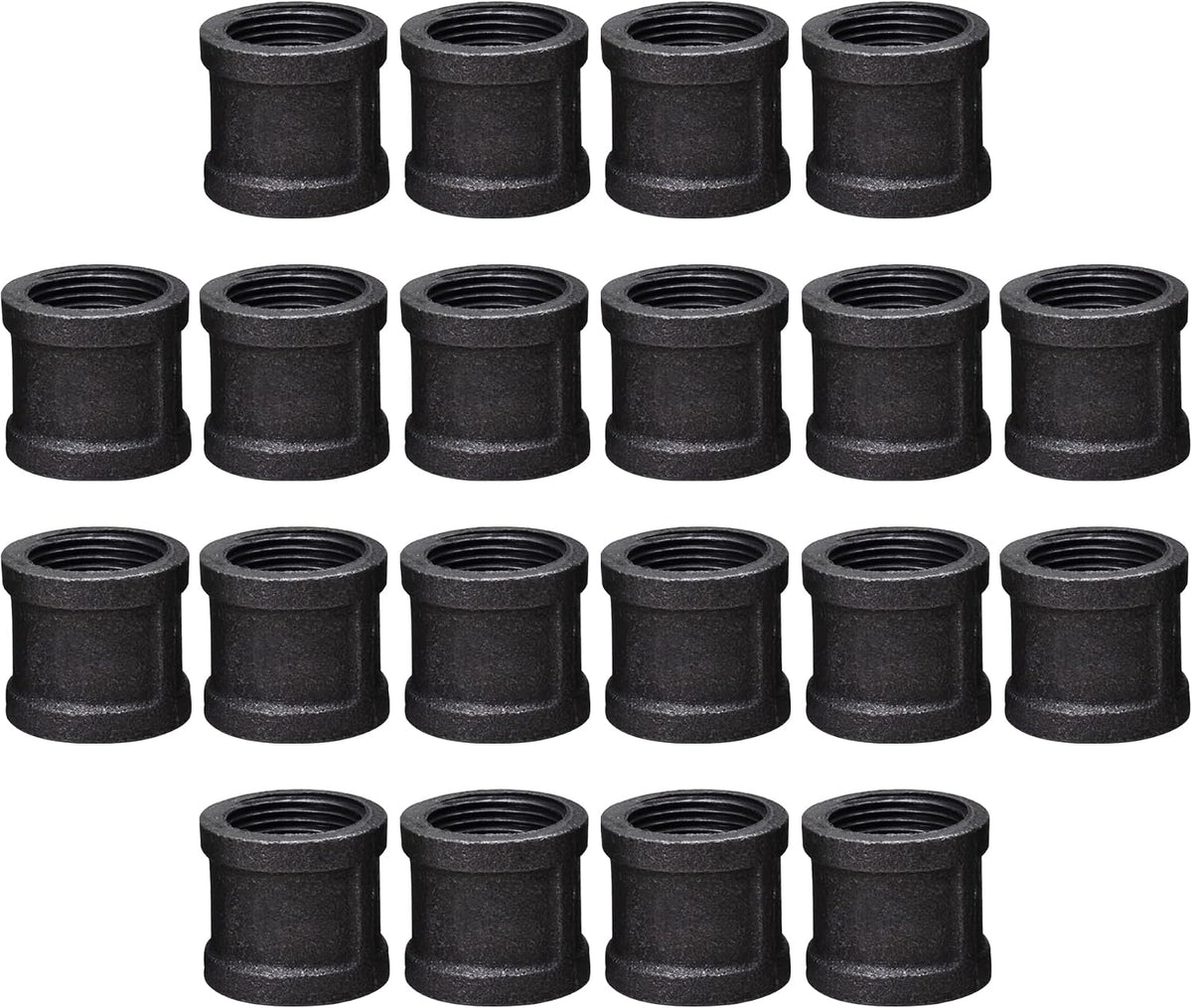 DSDS 20 PACK 1/2" Socket Pipe Coupling, Rustic Industrial Black Malleable Iron Pipe Coupling Socket for Pipe Shelf Furniture Home Decor