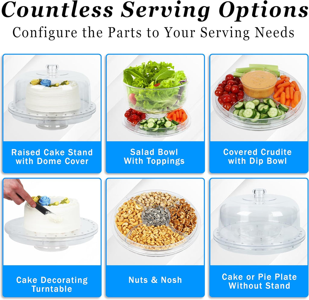7in1 Rotating Multifunctional Acrylic Cake Stand with Lid & Cake Turntable