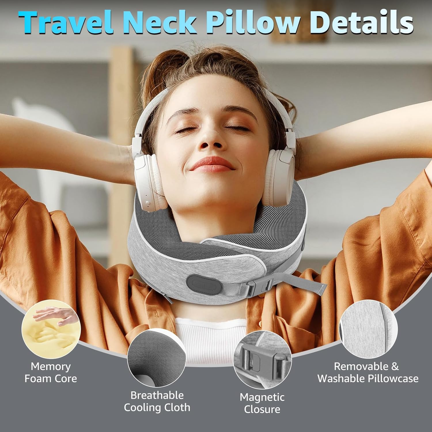 Travel Pillows for Airplanes Ergonomic Memory Foam Neck Pillow for Travel - 360° Head & Neck Support for Sleeping on