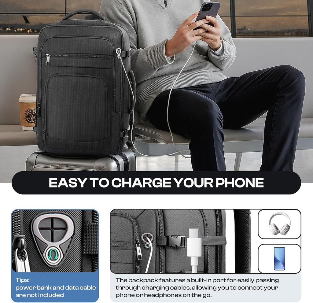 Roomy Travel Backpack, Expandable 40L-50L Carry On Backpack For 17.3" Laptop,TSA Flight Approved Business Travel