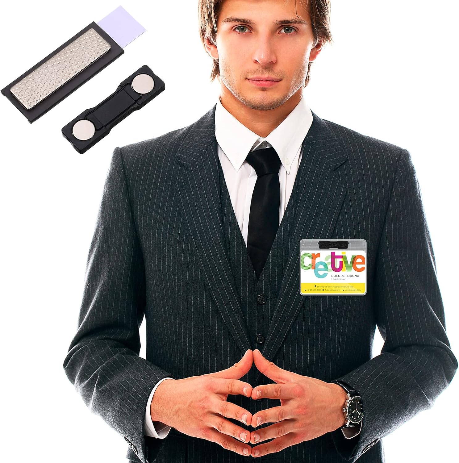 100 Pack Magnetic Name Badge Holders 4.5" x 3.9" Clear PVC Horizontal ID Card Holder with Magnet Backing, Waterproof