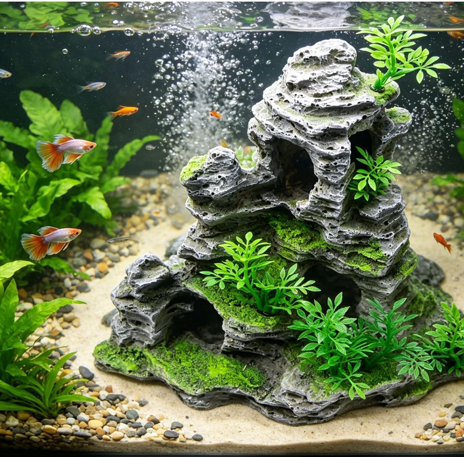 Aquarium Mountain View Stone Ornament, Artificial Mountain Hill View Stone Rock Cave Aquarium Decorations Fish Tank